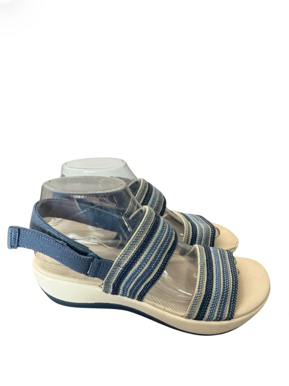 Clarks Cloudsteppers Arla Stroll Women’s Blue Striped Comfort Sandals-Size 7.5 W - Picture 3 of 14